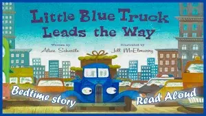 A blue truck leading a group of cars in the city, symbolizing leadership and teamwork.