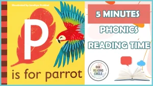 Vibrant illustration of a parrot with the letter P