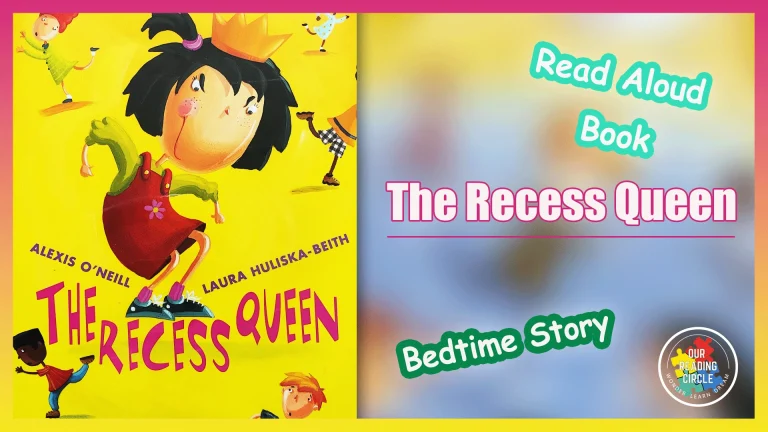 The Recess Queen" book cover with a girl swinging on a tire swing while other children watch.